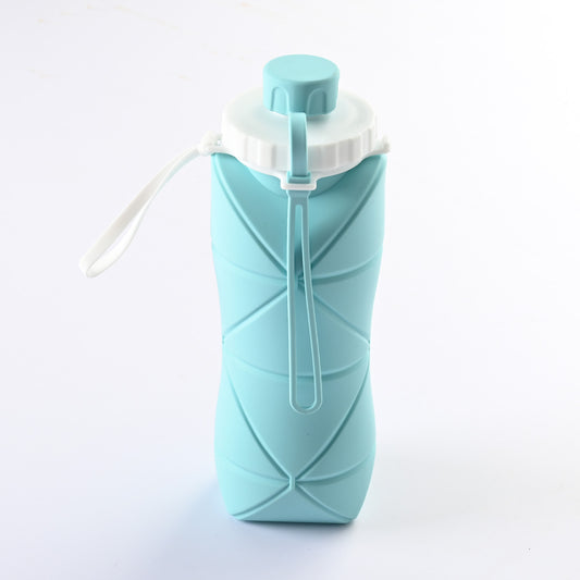Blue Portable Food Grade Silicone Collapsible Sports Water Bottle 600ML - Folding down 80% , Low High V888-ELOSUNG42209