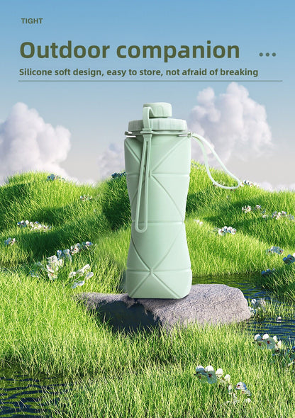Blue Portable Food Grade Silicone Collapsible Sports Water Bottle 600ML - Folding down 80% , Low High V888-ELOSUNG42209