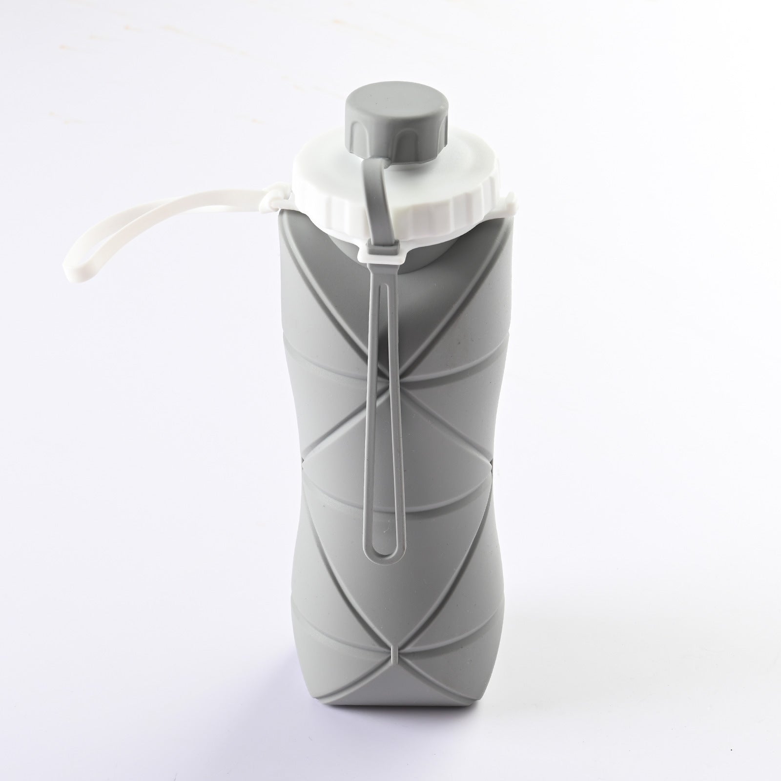 Grey Portable Food Grade Silicone Collapsible Sports Water Bottle 600ML - Folding down 80% , Low High V888-ELOSUNG42210