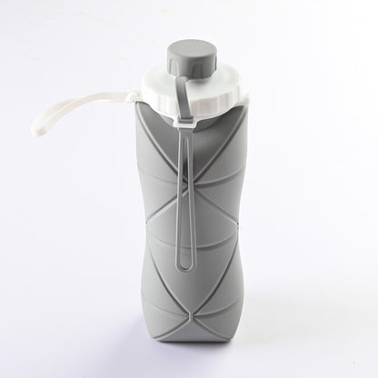 Grey Portable Food Grade Silicone Collapsible Sports Water Bottle 600ML - Folding down 80% , Low High V888-ELOSUNG42210