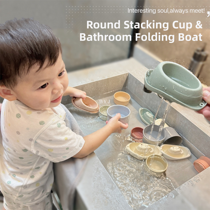 11PCS Sailboat Stacking Cups Bath & Beach Toy Set - Creative Stacking Game for Toddlers, Water Play V888-ELOSUNG42219