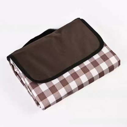 Coffee White Grid Foldable Waterproof & Moisture-Proof Picnic Blanket 150x100CM - 600D Three-Layer Composite V888-ELOSUNG42244