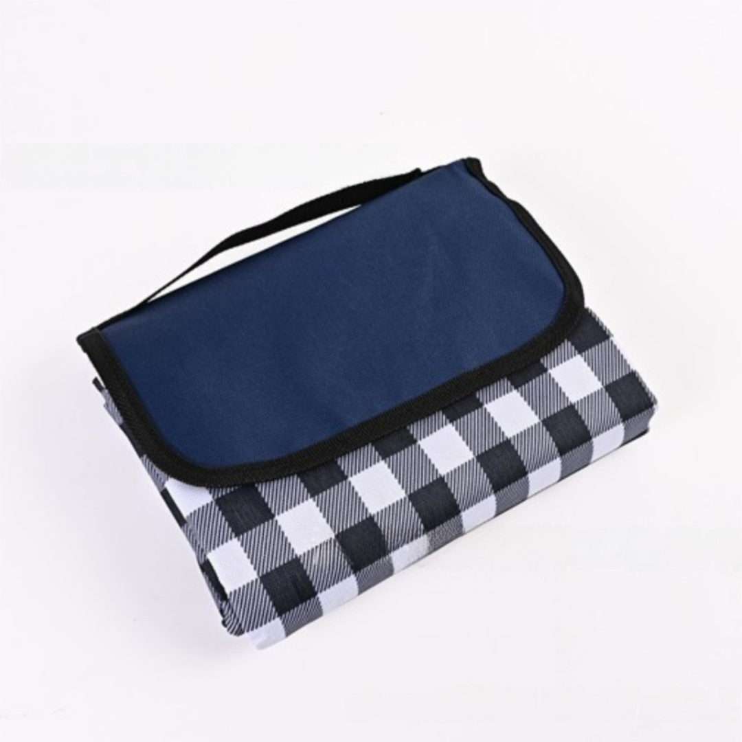 Dark Blue Lattice Foldable Waterproof & Moisture-Proof Picnic Blanket 150x100CM - 600D Three-Layer Composite V888-ELOSUNG42247