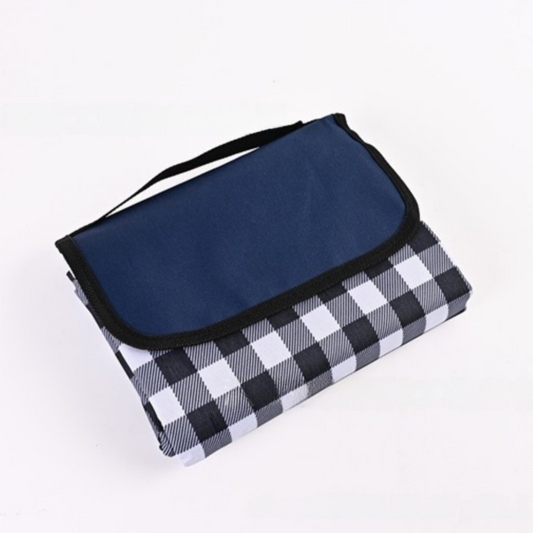Dark Blue Lattice Foldable Waterproof & Moisture-Proof Picnic Blanket 150x100CM - 600D Three-Layer Composite V888-ELOSUNG42247