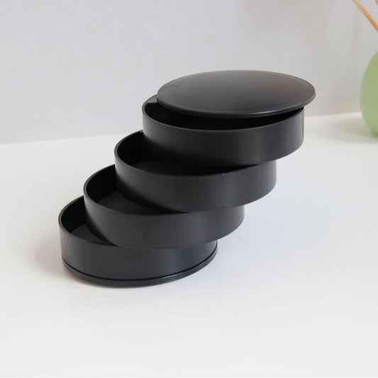 Black 4-Layer Rotating Jewelry Storage Box - Dust-Proof Velvet Lined Organizer for Rings, Coins, and Hair V888-ELOSUNG42254