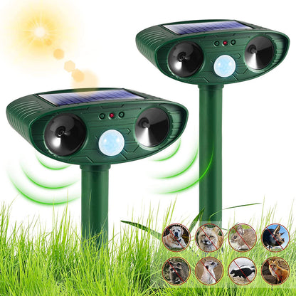 Classic Solar Powered Animal Repeller - PIR Sensor, Ultrasonic & Flashing Light Deterrent for Cats, Dogs, and V888-ELOSUNG42255