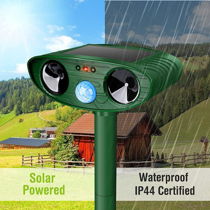 Model 704 Solar Powered Animal Repeller - High-Performance Ultrasonic & Optical Deterrent for Yard Protection V888-ELOSUNG42258