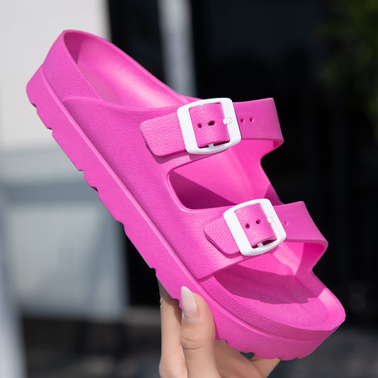 #39 Pink Thick Sole Buckle Slide Sandals(Fits Foot L 23 CM) - EVA Comfortable & Non-Slip Birkenstock Style V888-ELOSUNG42266