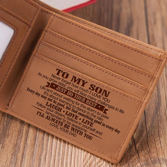 Style 1 To My Son Embossed Genuine Cowhide Leather Men's Wallet (Gift Giver: Love Dad) - Anti-Theft RFID V888-ELOSUNG42269