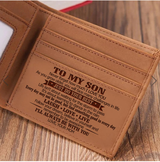 Style 1 To My Son Embossed Genuine Cowhide Leather Men's Wallet (Gift Giver: Love Mom) - Anti-Theft RFID V888-ELOSUNG42270