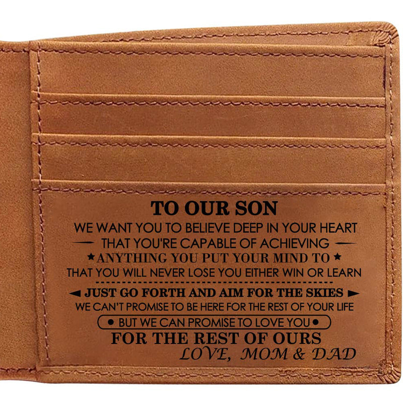 Premium To My Son Embossed Genuine Cowhide Leather Wallet - RFID Blocking, Parents Gift for Son (VE12104 V888-ELOSUNG42273