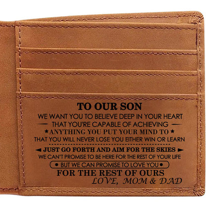 Premium To My Son Embossed Genuine Cowhide Leather Wallet - RFID Blocking, Parents Gift for Son (VE12104 V888-ELOSUNG42273