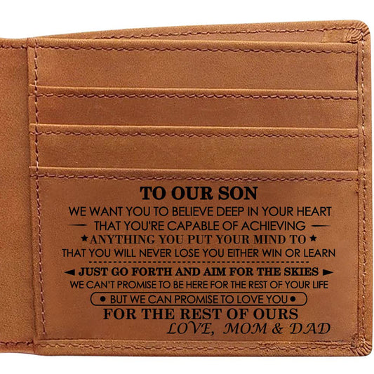 Premium To My Son Embossed Genuine Cowhide Leather Wallet - RFID Blocking, Parents Gift for Son (VE12104 V888-ELOSUNG42273
