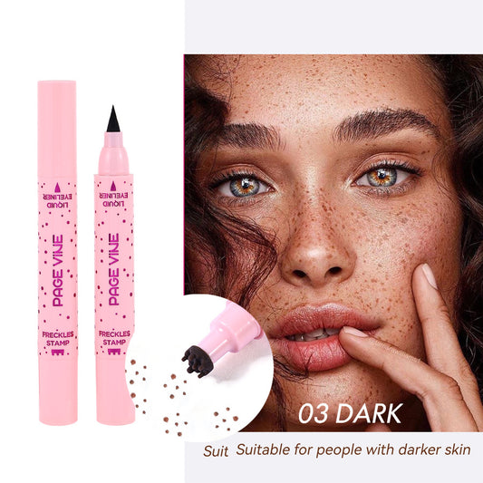 2-Pack #03 Dark 2-in-1 Double-Headed Freckle Pen & Eyeliner - Natural & Long-Lasting, Easy Coloring for V888-ELOSUNG42276