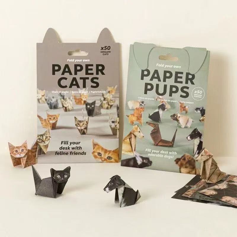 DIY Geometric Origami Kit for Kids Total 100 Sheets - Semi-Finished Cat and Dog Folding Craft V888-ELOSUNG422778