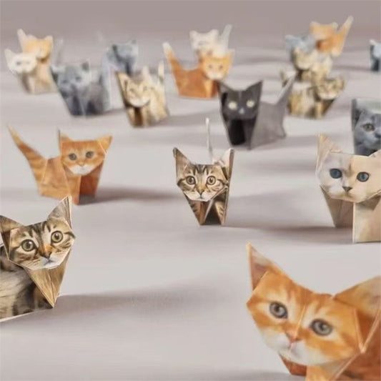 DIY Geometric Origami Kit for Kids Total 100 Sheets - Semi-Finished Cat and Dog Folding Craft V888-ELOSUNG422778