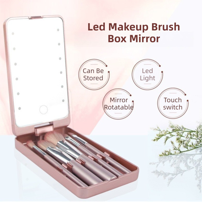 White Portable LED Makeup Mirror with Lights & Brushes (9x2.5x16CM) - Mini Foldable Desktop Vanity Mirror V888-ELOSUNG42293