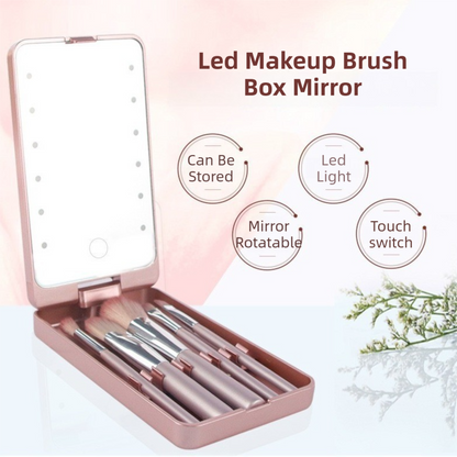 Black Portable LED Makeup Mirror with Lights & Brushes (9x2.5x16CM) - Mini Foldable Desktop Vanity Mirror V888-ELOSUNG42294
