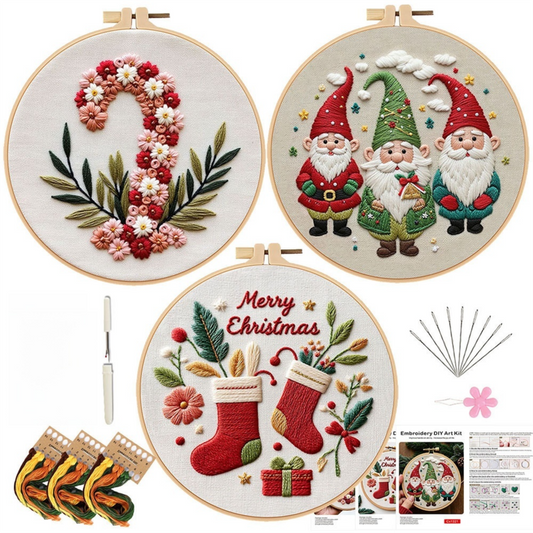 Christmas Embroidery DIY Kit with 20CM Faux Bamboo Hoop - Nordic Style Cross Stitch Material Pack (Style 1) V888-ELOSUNG42296