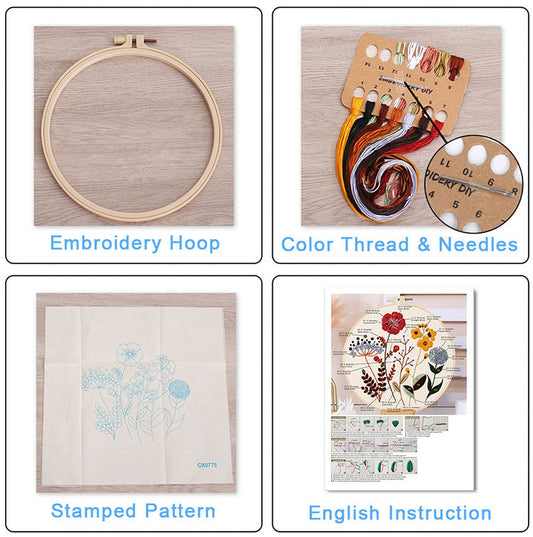 Christmas Embroidery DIY Kit with 20CM Faux Bamboo Hoop - Nordic Style Cross Stitch Material Pack (Style 1) V888-ELOSUNG42296