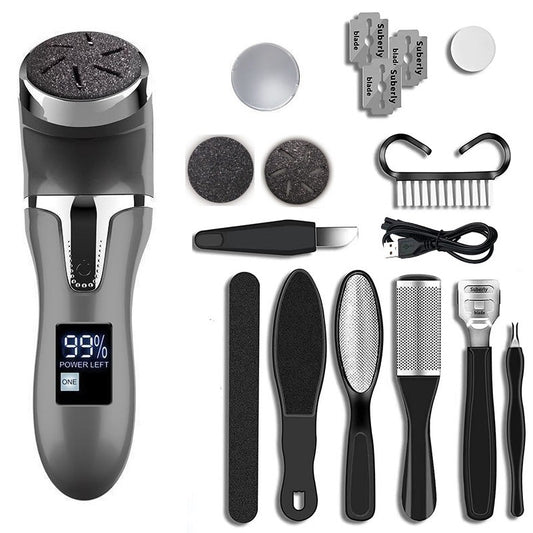 Black Portable Electronic Pedicure File Set - Waterproof Electric Foot Callus Remover with Dual-Speed and LCD V888-ELOSUNG42303