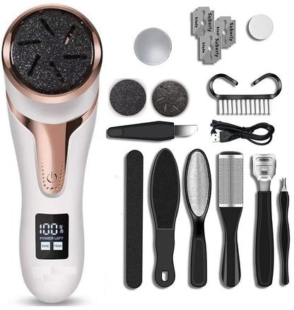 White Portable Electronic Pedicure File Set - Waterproof Electric Foot Callus Remover with Dual-Speed and LCD V888-ELOSUNG42304