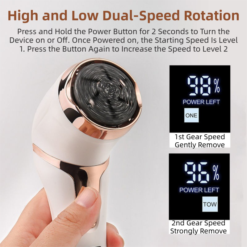 White Portable Electronic Pedicure File Set - Waterproof Electric Foot Callus Remover with Dual-Speed and LCD V888-ELOSUNG42304