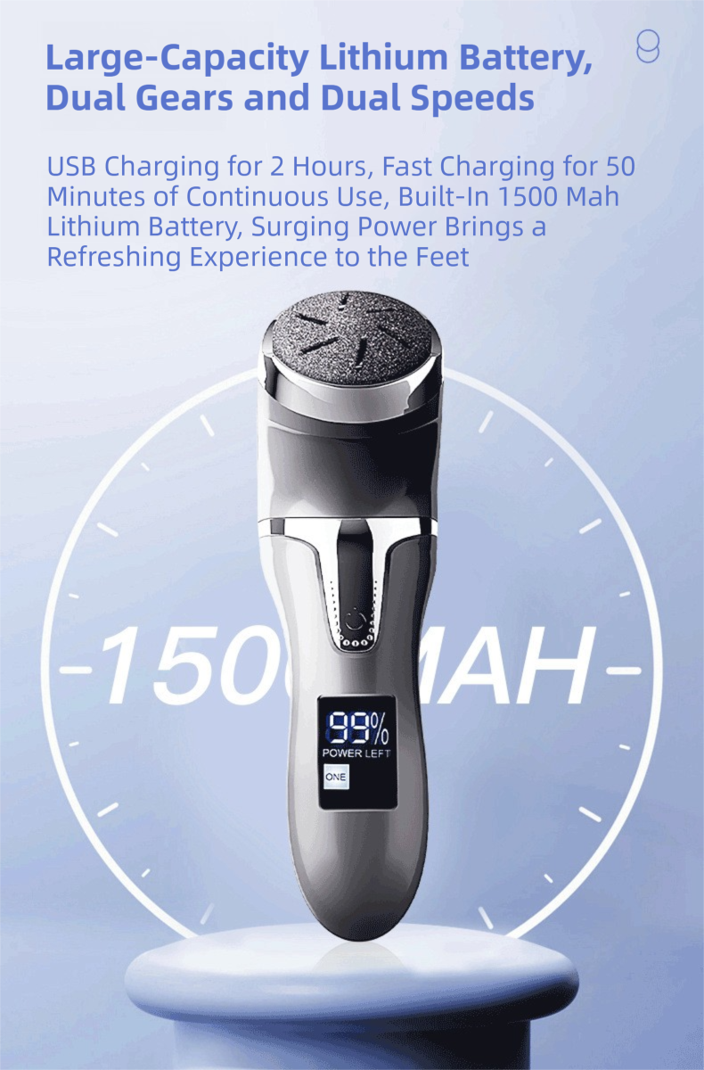 White Portable Electronic Pedicure File Set - Waterproof Electric Foot Callus Remover with Dual-Speed and LCD V888-ELOSUNG42304
