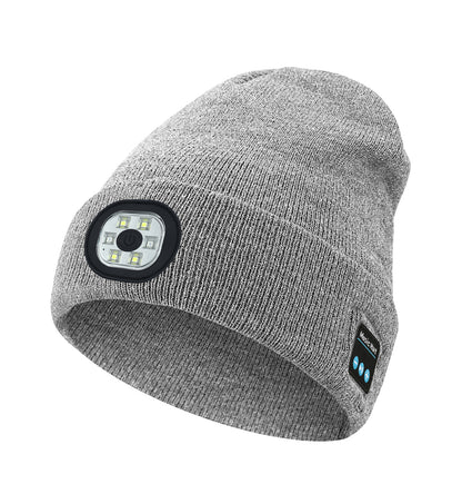 Light Grey Removable LED Bluetooth Headphone Beanie - Washable Knit Hat with 3-Level LED Illumination & V888-ELOSUNG42307