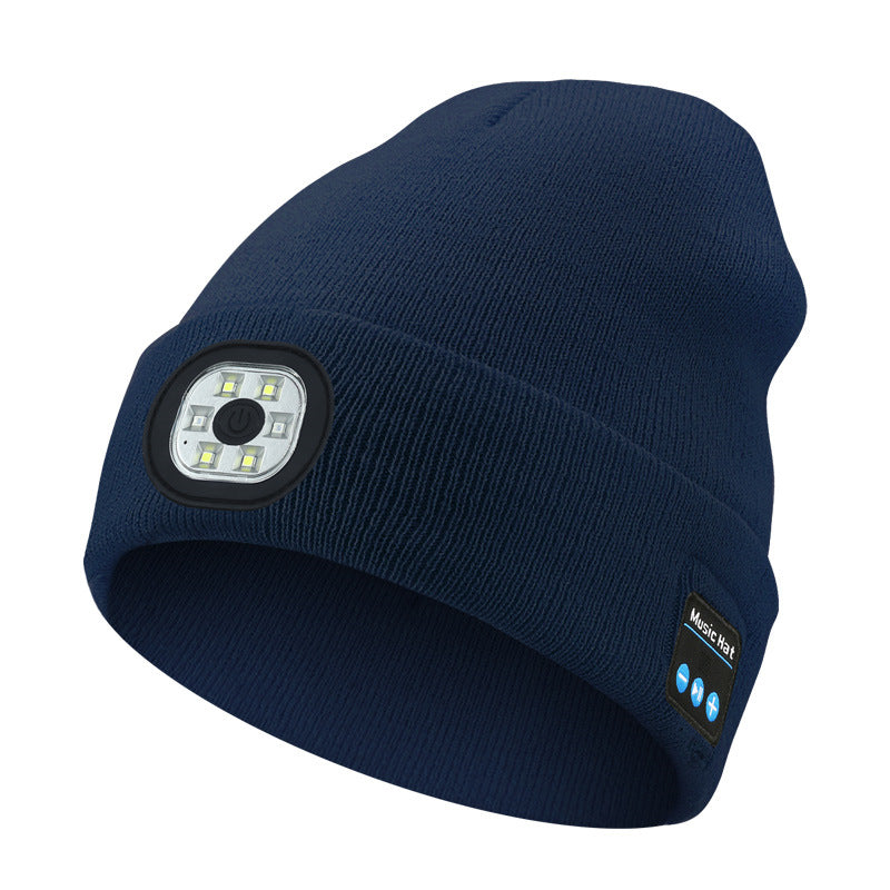 Dark Blue Removable LED Bluetooth Headphone Beanie - Washable Knit Hat with 3-Level LED Illumination & Stereo V888-ELOSUNG42308
