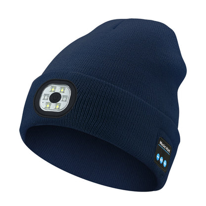 Dark Blue Removable LED Bluetooth Headphone Beanie - Washable Knit Hat with 3-Level LED Illumination & Stereo V888-ELOSUNG42308