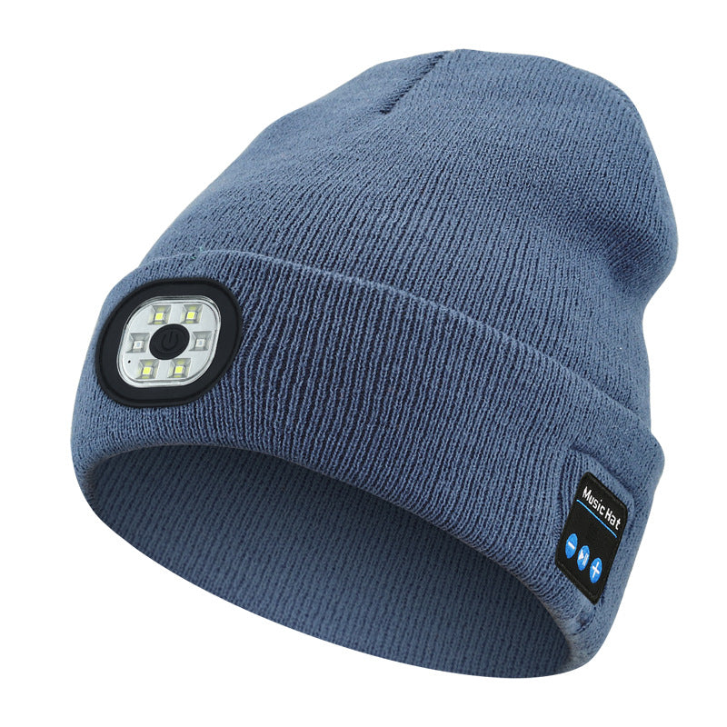 Light Blue Removable LED Bluetooth Headphone Beanie - Washable Knit Hat with 3-Level LED Illumination & V888-ELOSUNG42309