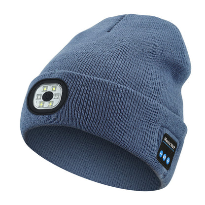 Light Blue Removable LED Bluetooth Headphone Beanie - Washable Knit Hat with 3-Level LED Illumination & V888-ELOSUNG42309