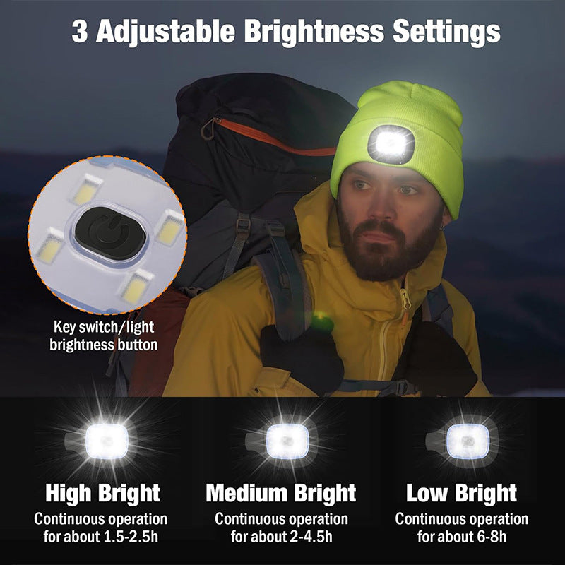 Light Blue Removable LED Bluetooth Headphone Beanie - Washable Knit Hat with 3-Level LED Illumination & V888-ELOSUNG42309