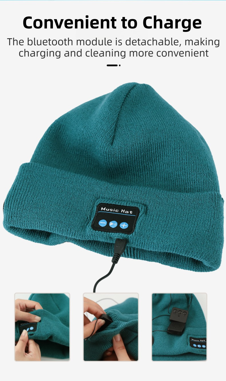 Light Blue Removable LED Bluetooth Headphone Beanie - Washable Knit Hat with 3-Level LED Illumination & V888-ELOSUNG42309
