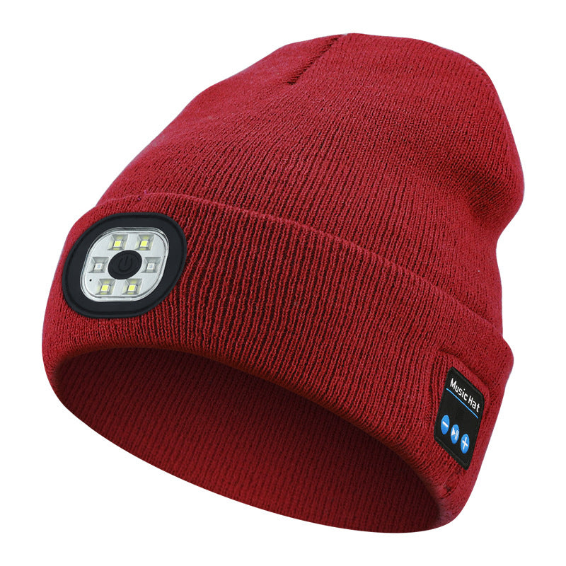 Red Removable LED Bluetooth Headphone Beanie - Washable Knit Hat with 3-Level LED Illumination & Stereo V888-ELOSUNG42312