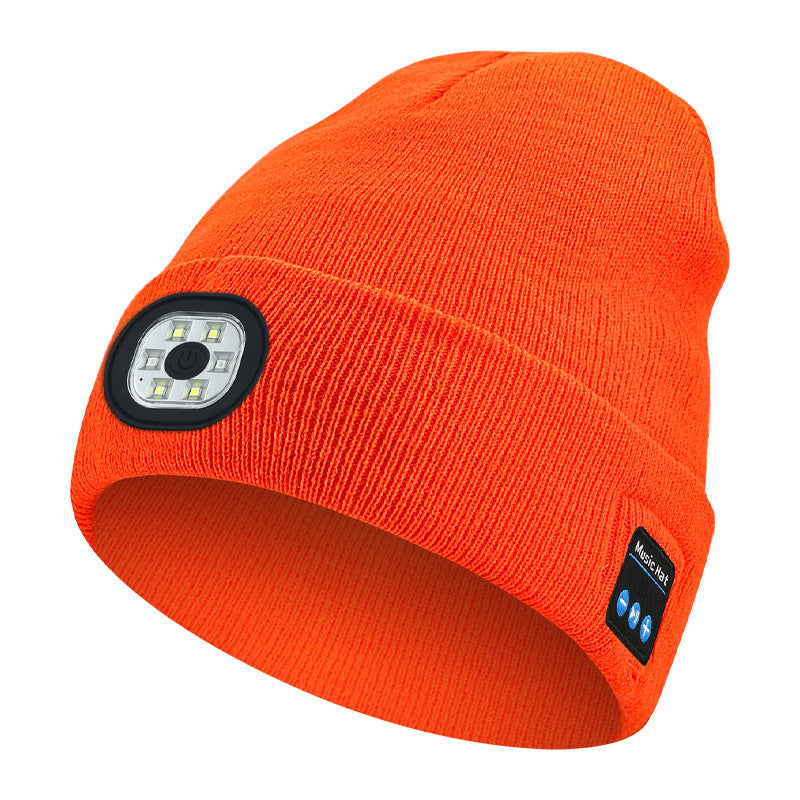 Orange Removable LED Bluetooth Headphone Beanie - Washable Knit Hat with 3-Level LED Illumination & Stereo V888-ELOSUNG42313