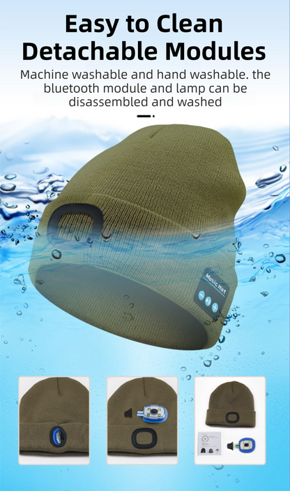 Orange Removable LED Bluetooth Headphone Beanie - Washable Knit Hat with 3-Level LED Illumination & Stereo V888-ELOSUNG42313