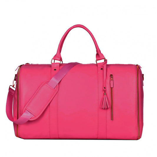 Rose-Red 56-75L Large Capacity Foldable Garment Duffel Bag with Shoe Pouch - PU Leather Convertible Suit V888-ELOSUNG42319