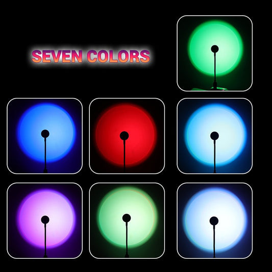 Gradient Rainbow 7-Color Sunset Projection Lamp - Creative USB Retro Atmosphere Light for Live Streaming and V888-ELOSUNG42325