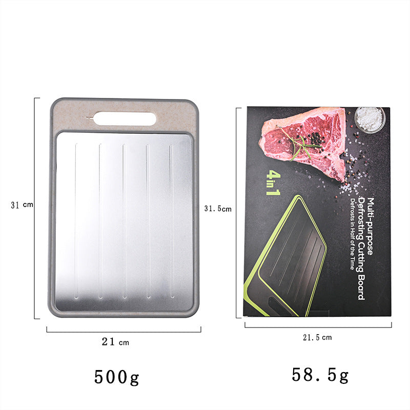 Beige Aluminum Fast Thawing Dual-Sided Cutting Board(31x21CM) - Multifunctional Kitchen Tool with Garlic V888-ELOSUNG42327