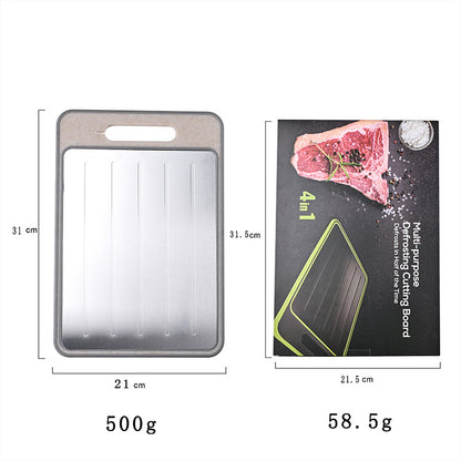 Beige Aluminum Fast Thawing Dual-Sided Cutting Board(31x21CM) - Multifunctional Kitchen Tool with Garlic V888-ELOSUNG42327