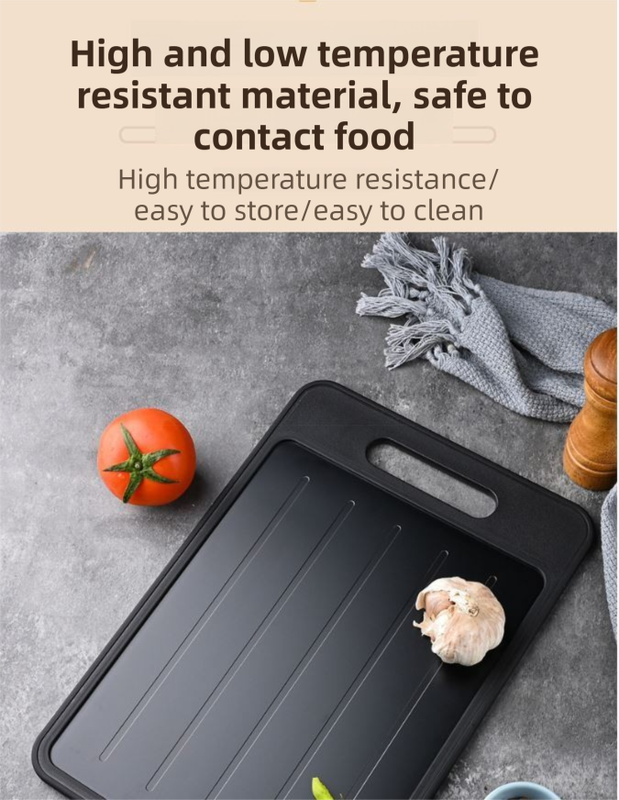 Grey Aluminum Fast Thawing Dual-Sided Cutting Board(31x21CM) - Multifunctional Kitchen Tool with Garlic V888-ELOSUNG42328