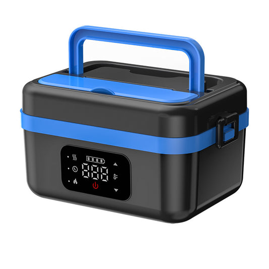1L Black-Blue Cordless Waterless Heated Lunch Box - Portable 304 Stainless Steel Bento Box for Picnic V888-ELOSUNG42334