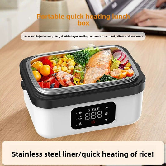 1L Black-Blue Cordless Waterless Heated Lunch Box - Portable 304 Stainless Steel Bento Box for Picnic V888-ELOSUNG42334