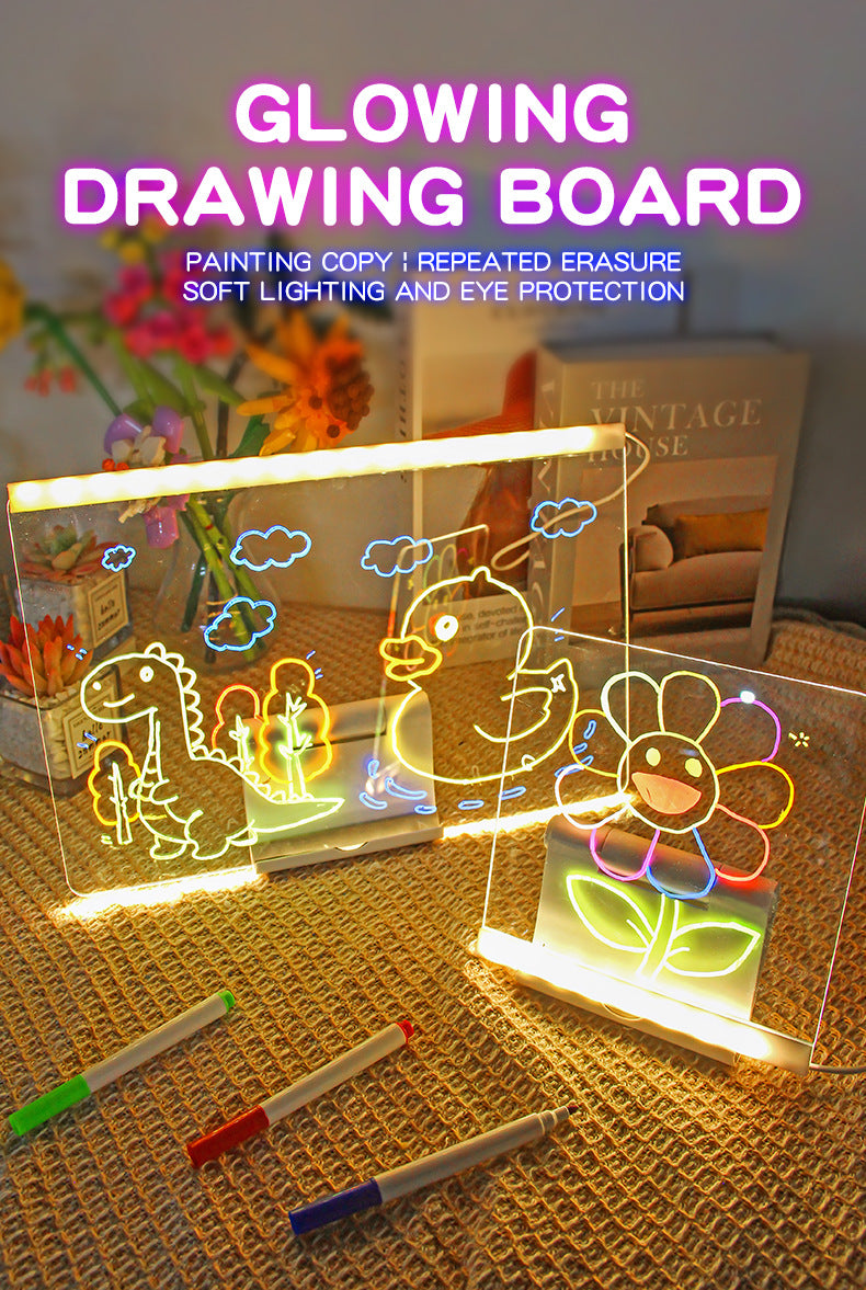 30x20CM LED Light-Up Tracing Doodle Board with 10 Brushes - Erasable Fluorescent Drawing Tablet for Kids, V888-ELOSUNG42344