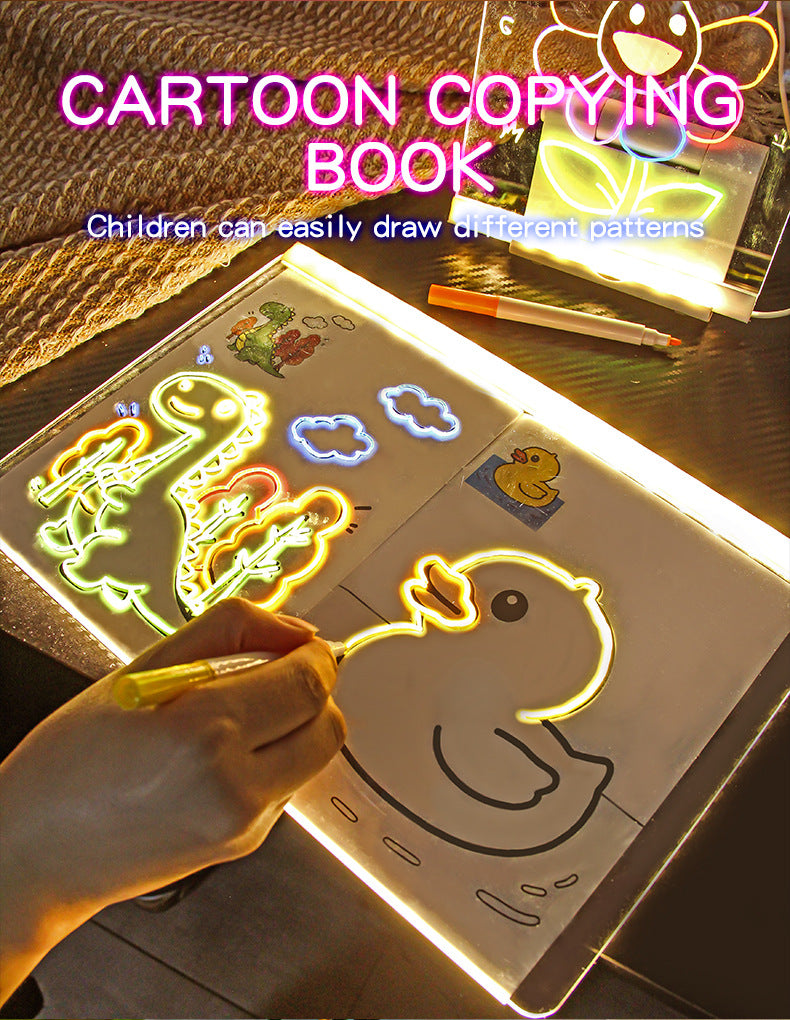 30x20CM LED Light-Up Tracing Doodle Board with 10 Brushes - Erasable Fluorescent Drawing Tablet for Kids, V888-ELOSUNG42344