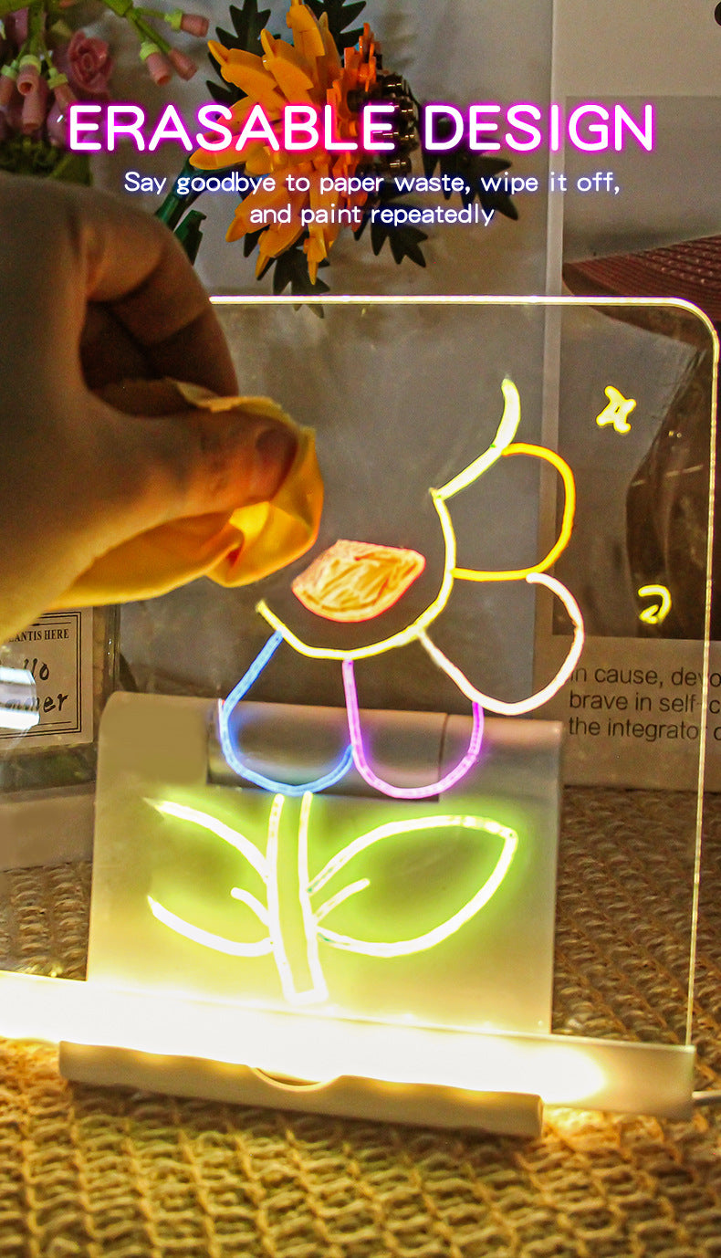 30x20CM LED Light-Up Tracing Doodle Board with 10 Brushes - Erasable Fluorescent Drawing Tablet for Kids, V888-ELOSUNG42344