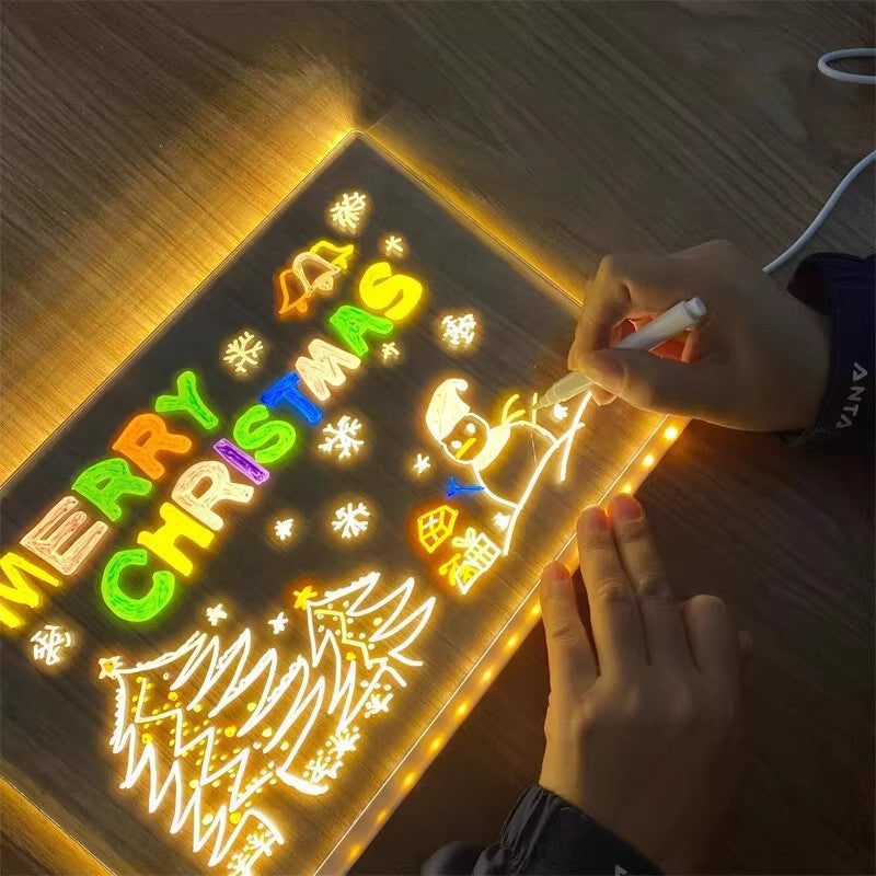 30x20CM LED Light-Up Tracing Doodle Board with 10 Brushes - Erasable Fluorescent Drawing Tablet for Kids, V888-ELOSUNG42344