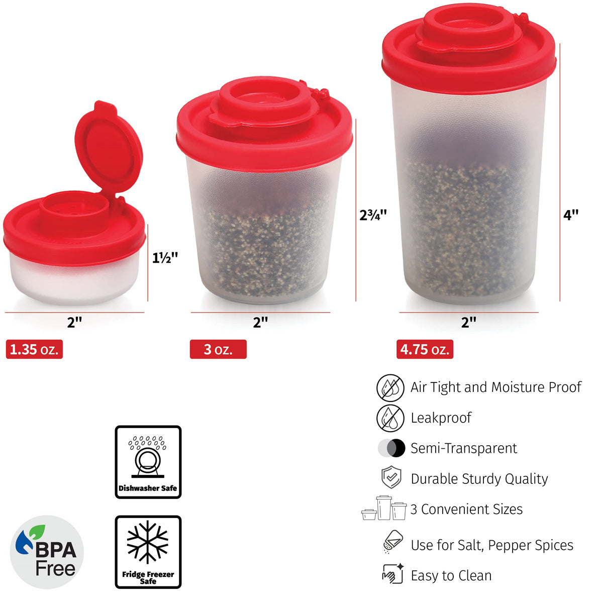 Mini Compact Spice Shaker Set(1 Small + 1 Medium + 1 Large) - Transparent Salt and Pepper Dispensers for V888-ELOSUNG42346